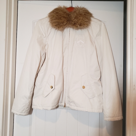Lauren Ralph Lauren Active Puffer Coat Ivory with Faux Fur Collar Size Medium - Picture 3 of 16